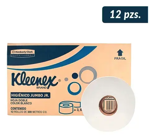 HIGIENICO JUMBO KLEENEX JR BLANCO 12/300 MTS/9.5 CMS