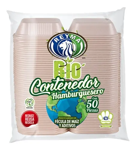 CONTENEDOR 6X6 HAMBURGUESERO TERMICO BIODEGRADABLE REYMA 10/50 PZAS