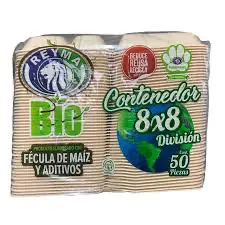 CONTENEDOR 8X8 DIVISION TERMICO BIODEGRADABLE REYMA 4/50 PZAS