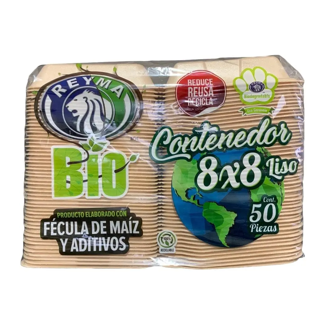 CONTENEDOR 8X8 LISO TERMICO BIODEGRADABLE REYMA 4/50 PZAS